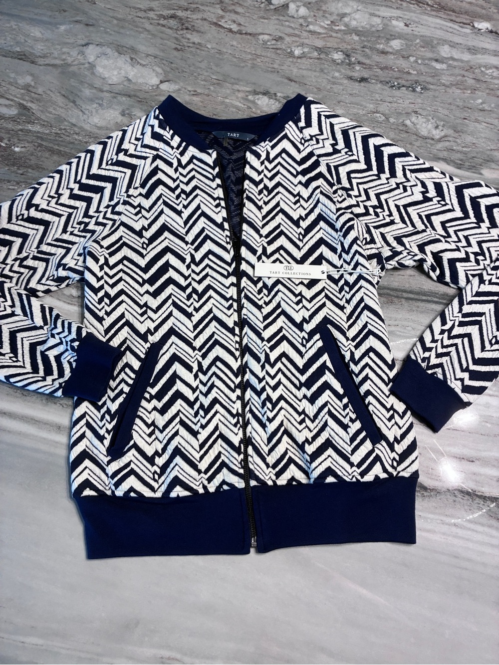 NWT Tart Chevron Zip Jacket - Navy & White Womens Sz S